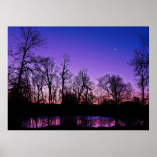 Poster Neon Art Sunrise Lake Reflection