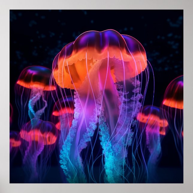Poster Neon Bioluminescente Glow Jellyfish (Frente)