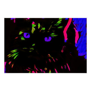 Póster Neon Black Cat com olhos brilhantes