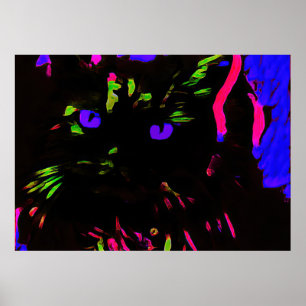 Poster Neon Black Cat com olhos brilhantes