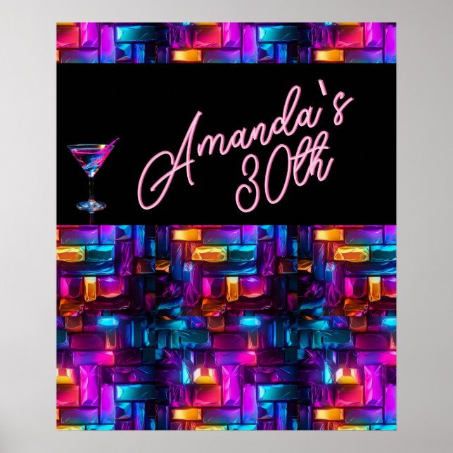 Poster Neon Blacklight Abstrato, coquetel (Frente)