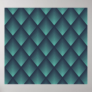 Poster Neon Blue Op-Art Chevron.