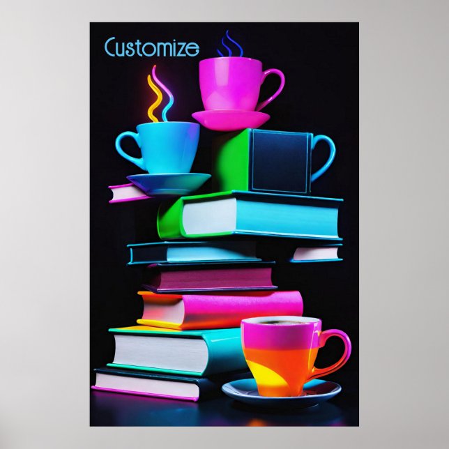 Poster Neon Books E Café 3 (Frente)