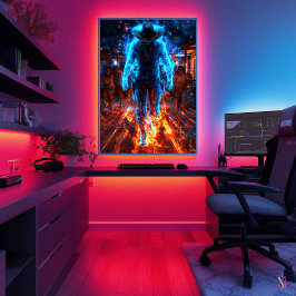 Poster Neon Bounty Hunter - Cyber Western Outlaw