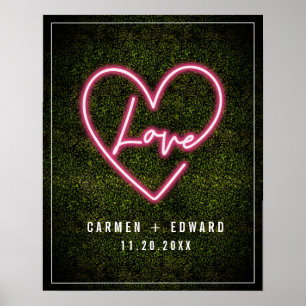 Poster Neon Boxwood Love Heart Weding Welcome