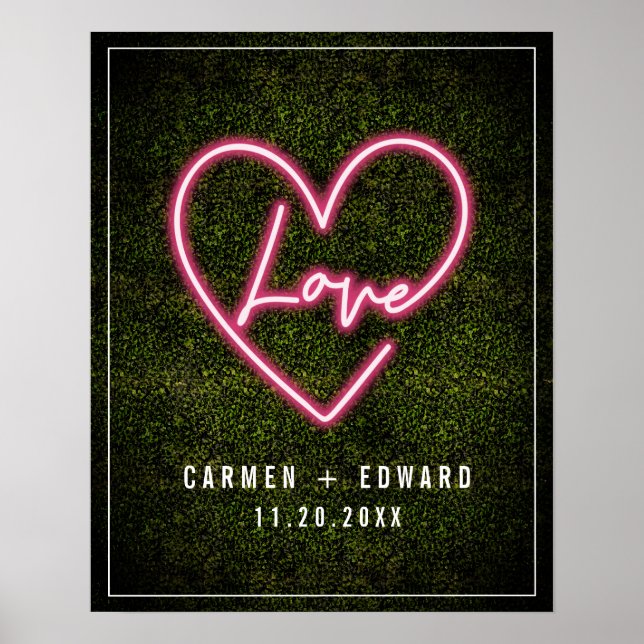 Poster Neon Boxwood Love Heart Weding Welcome (Frente)