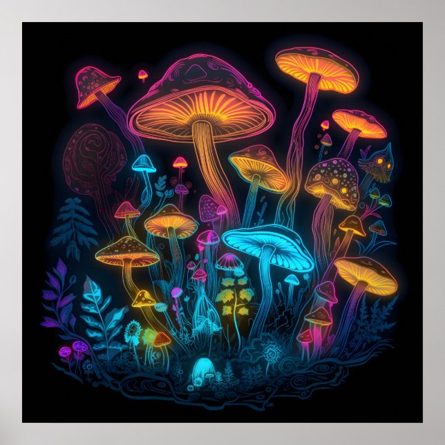 Poster Neon Bright Dark - de cogumelo psicodélico (Frente)