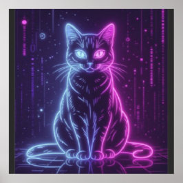 Poster **Neon Cat Design – Glowing Futuristic Feline Art*