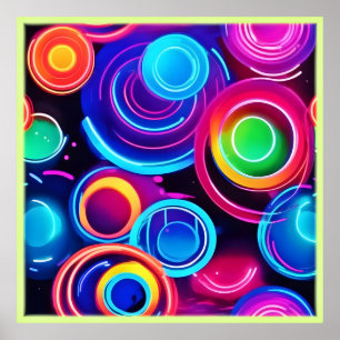 Poster Neon Circles Abstrato Art