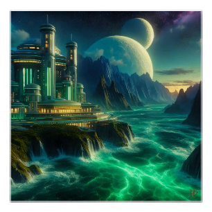 Póster Neon City perto do mar elétrico