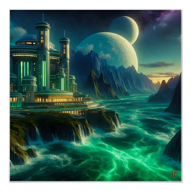 Póster Neon City perto do mar elétrico (Frente)