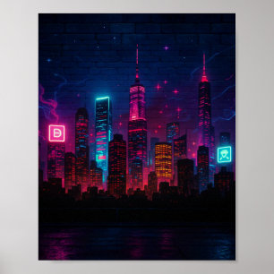 Poster Neon City Skyline: Retroturismo