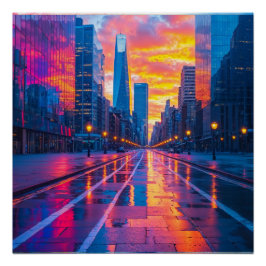 Póster Neon Cityscape na Urbana Futurística Sunset