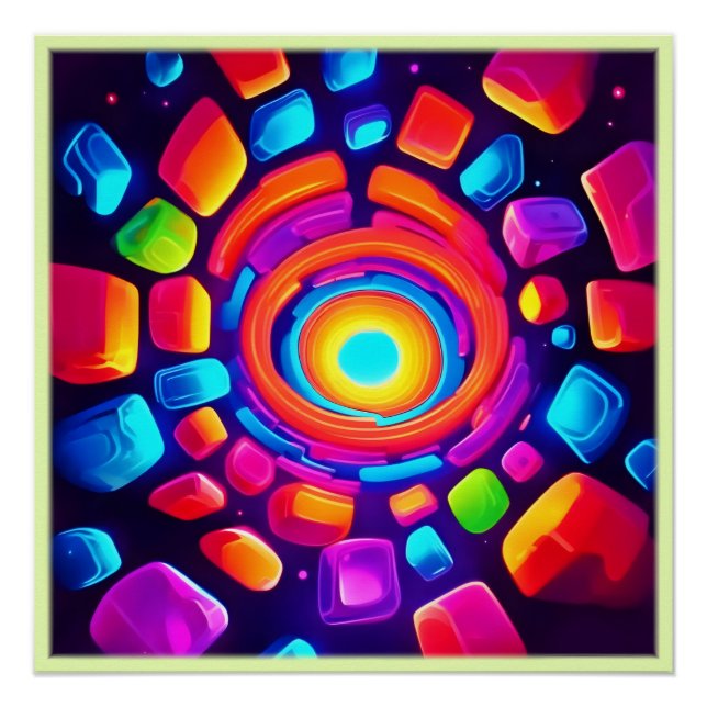 Póster Neon Cube Vortex Art (Frente)