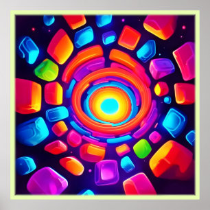 Poster Neon Cube Vortex Art