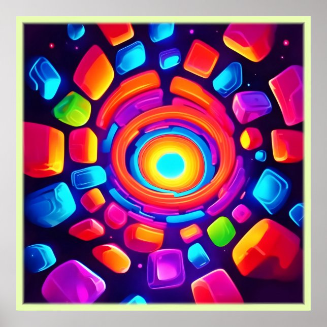 Poster Neon Cube Vortex Art (Frente)