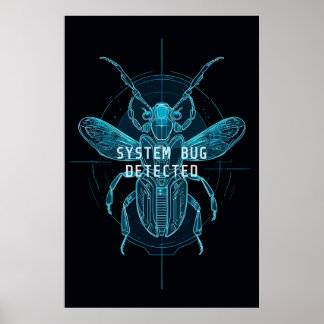 Poster Neon Cyber Bug Detected IT Programmer Humor
