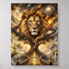 Poster Neon Cyber Lion Wall Art Print – Futuristic Fantas