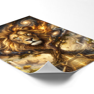 Poster Neon Cyber Lion Wall Art Print – Futuristic Fantas