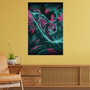 Poster Neon Cyber Tiger - Arte Futurística das Falhas da 