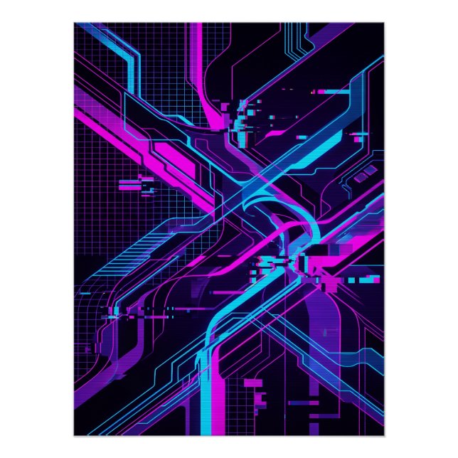 Póster Neon Cyberpunk Abstract Glitch Art (Frente)