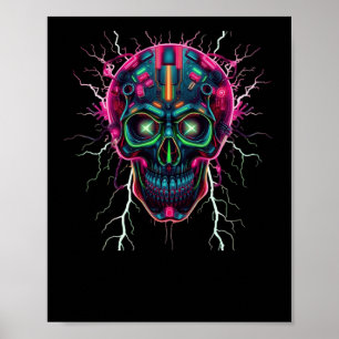 Poster Neon Cyberpunk Skull - Stic Digital Art