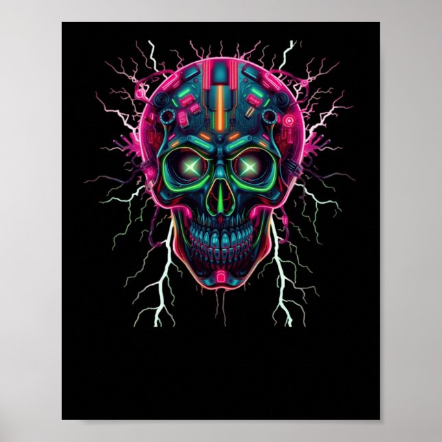 Poster Neon Cyberpunk Skull - Stic Digital Art (Frente)