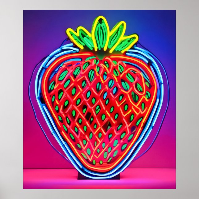 Poster Neon de Morango Vibrante! (Frente)