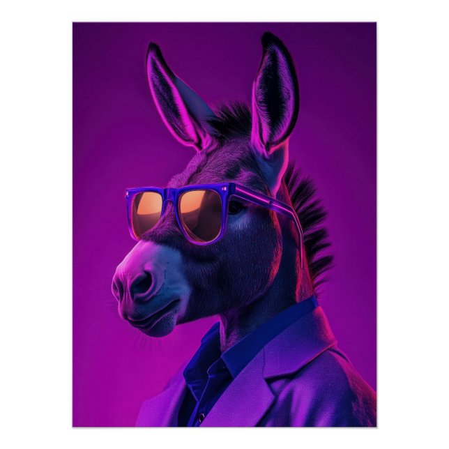 Póster Neon Donkey Boss: Retrowave Animal Portrait - Synt (Frente)