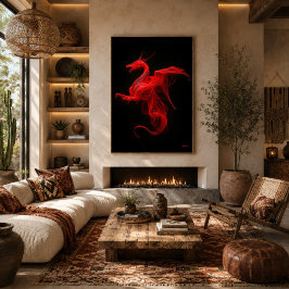 Poster Neon Dragão Vermelho Fluxo Quântico