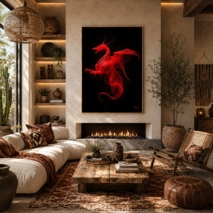 Poster Neon Dragão Vermelho Fluxo Quântico