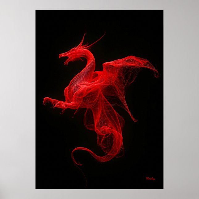 Poster Neon Dragão Vermelho Fluxo Quântico (Frente)