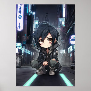 Poster Neon Dreams: Uma aventura Cyberpunk Anime de Chibi