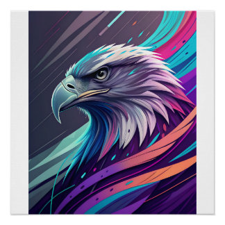 Póster Neon Eagle feroz - Cabeça Estilizada com Geometria
