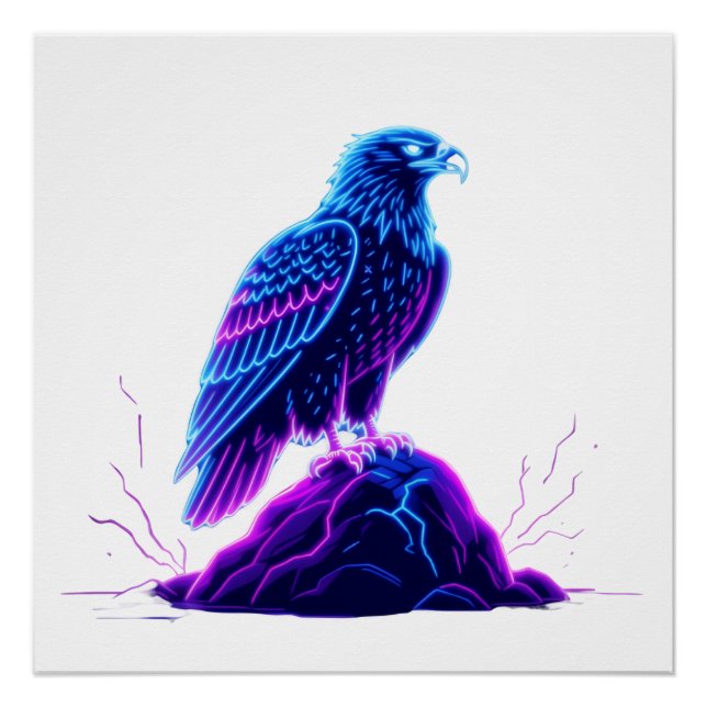 Póster Neon Eagle on Glowing Rock – Cyberpunk Style (Frente)