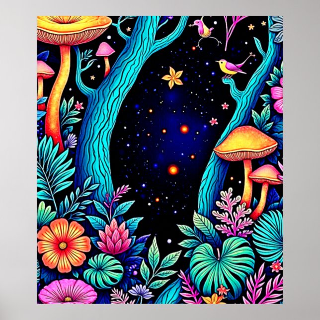 Poster Neon Fantasy Forest Night Design (Frente)