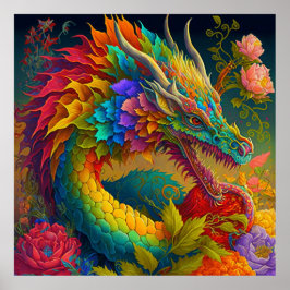 Poster Neon Floral Dragon