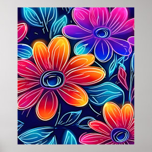 Poster Neon Flowers Bloom Bright