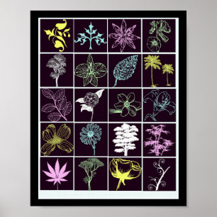 Poster Neon Flowers e Plantas, silhueta-arte