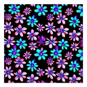 Póster Neon Flowers Padrões. Comprar Agora
