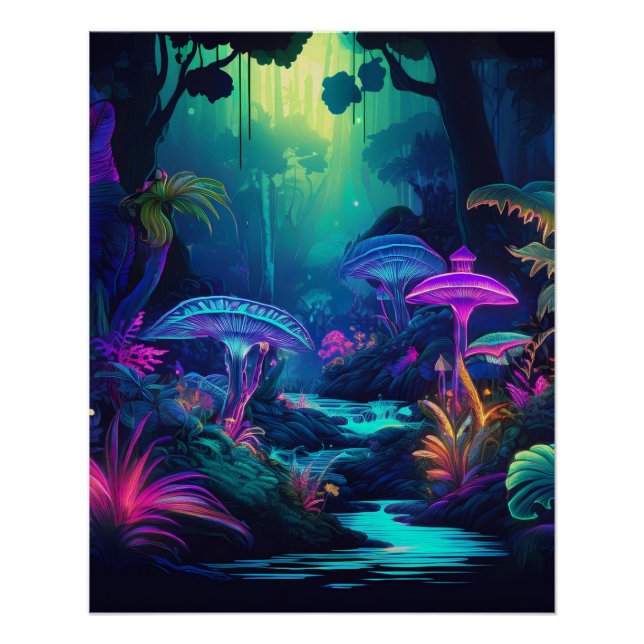 Póster Neon Forest e os cogumelos brilhantes (Frente)