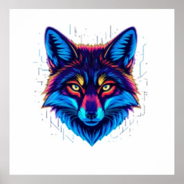 Poster Neon Fox Face – Vibrant Glowing Design