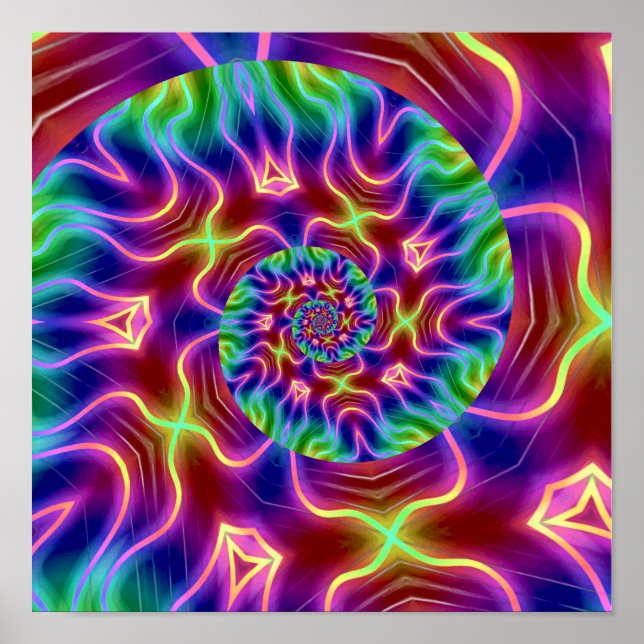 Poster Neon Fractal Spiral (Frente)
