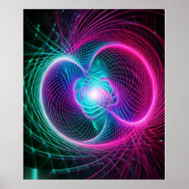 Poster Neon Fractal Swirl Lines Abstract Pattern