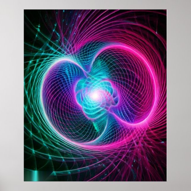 Poster Neon Fractal Swirl Lines Abstract Pattern (Frente)