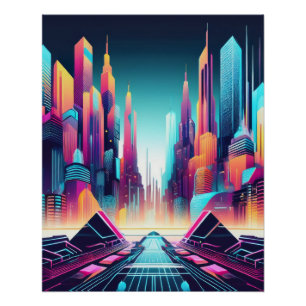 Póster Neon Futurística Cyber City Art
