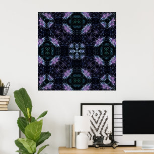 Poster Neon Galaxy Mandala com brilho futurístico