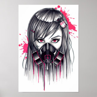 Póster Neon Gas Mask Girl
