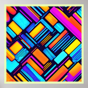 Poster Neon Geométrico Abstrato