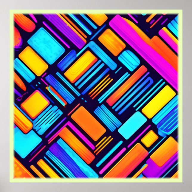 Poster Neon Geométrico Abstrato (Frente)